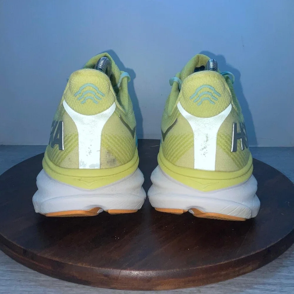Hoka One One Clifton 9 Mens Size 10B Yellow Blue Walking Running Shoes Sneakers